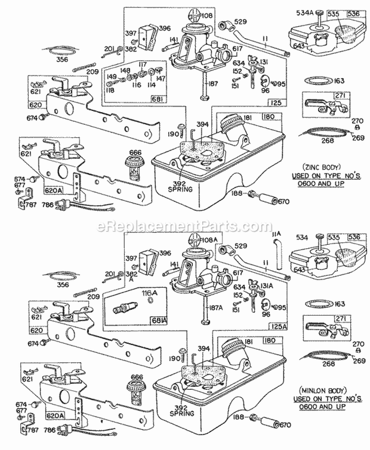 Carburetor And Fuel Tank Assy Diagram and Parts List for 092502-0118-99  Briggs and Stratton Engine